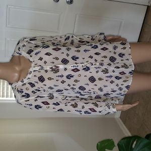 Lucky Brand m semisheer Aztec print pull over long sleeve frayed scoopne…